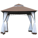 Gazebo da Giardino 3x3m con Zanzariera in Metallo e Poliestere Marrone e Bianco