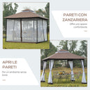 Gazebo da Giardino 3x3m con Zanzariera in Metallo e Poliestere Marrone e Bianco