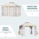 Gazebo da Giardino 3x3m con Zanzariera in Acciaio e Poliestere Bianco