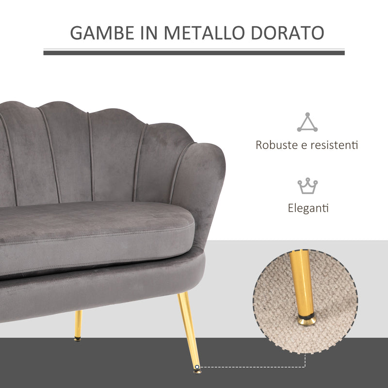 Divano 2 Posti 130x63x73 cm in Velluto Grigio