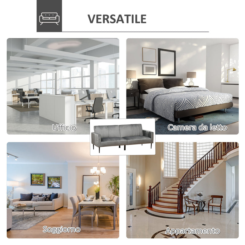 Divano 3 Posti 203x84x83 cm in Velluto Grigio Scuro