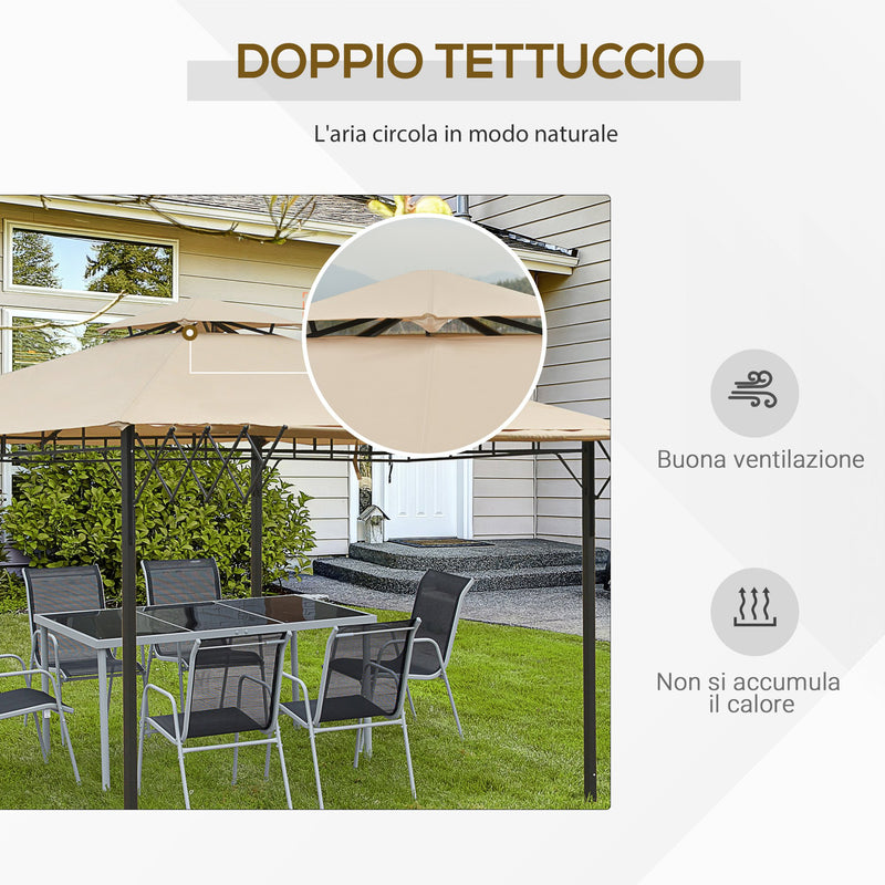 Gazebo da Giardino 3,25x3,25m con Telo Estraibile Marrone Chiaro