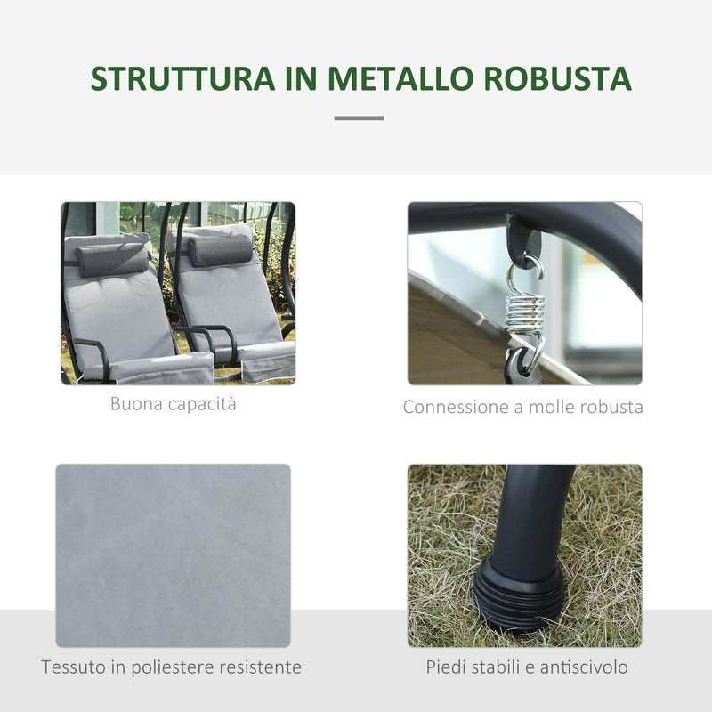 Dondolo 2 Posti Separati da Giardino 170x136x170 cm in Acciaio e Poliestere Grigio