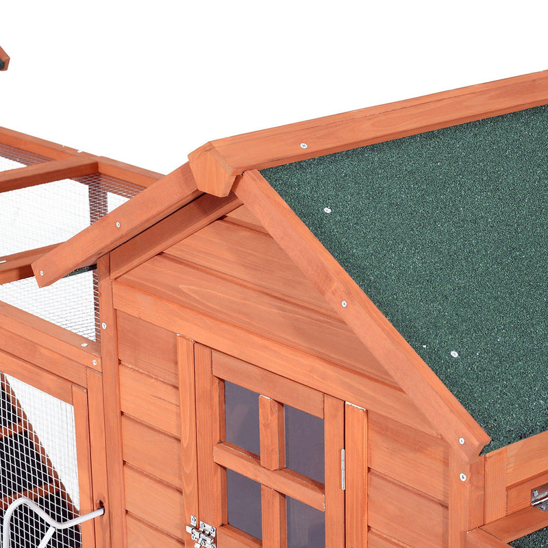 Pollaio da Giardino 2 Casette 313x70x108 cm con Tetto Apribile in Legno