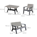 Set Salotto da Giardino Divano 2 Poltrone e Tavolino in Polipropilene Grigio