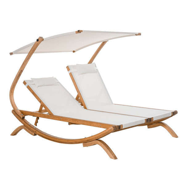 online Transat de jardin double 210x155x175 cm en bois et textilène beige