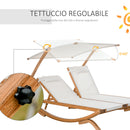 Lettino Prendisole Doppio da Giardino 210x155x175 cm in Legno e Textilene Beige