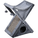 Tiragraffi per Gatti Pieghevole 54,5x32x65 cm con Casetta in Peluche  Grigio