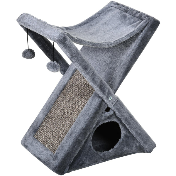 prezzo Arbre à chat pliable 54,5x32x65 cm avec maison en peluche grise