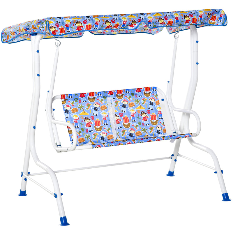 Dondolo 2 Posti per Bambini 110x70x110 cm in Metallo e Poliestere Blu