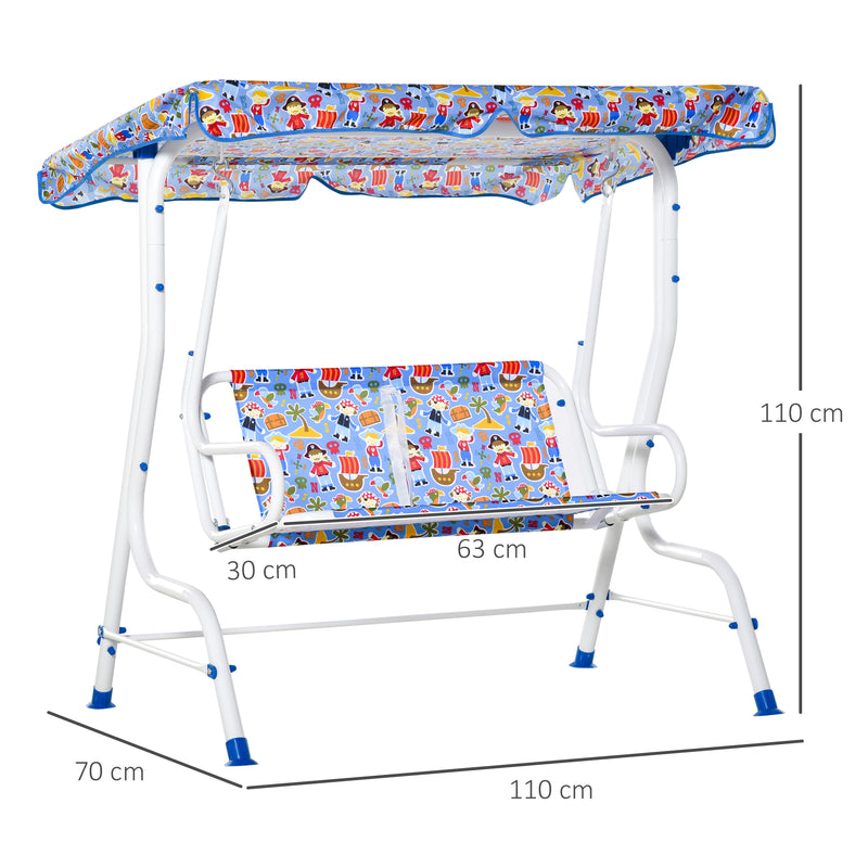 Dondolo 2 Posti per Bambini 110x70x110 cm in Metallo e Poliestere Blu