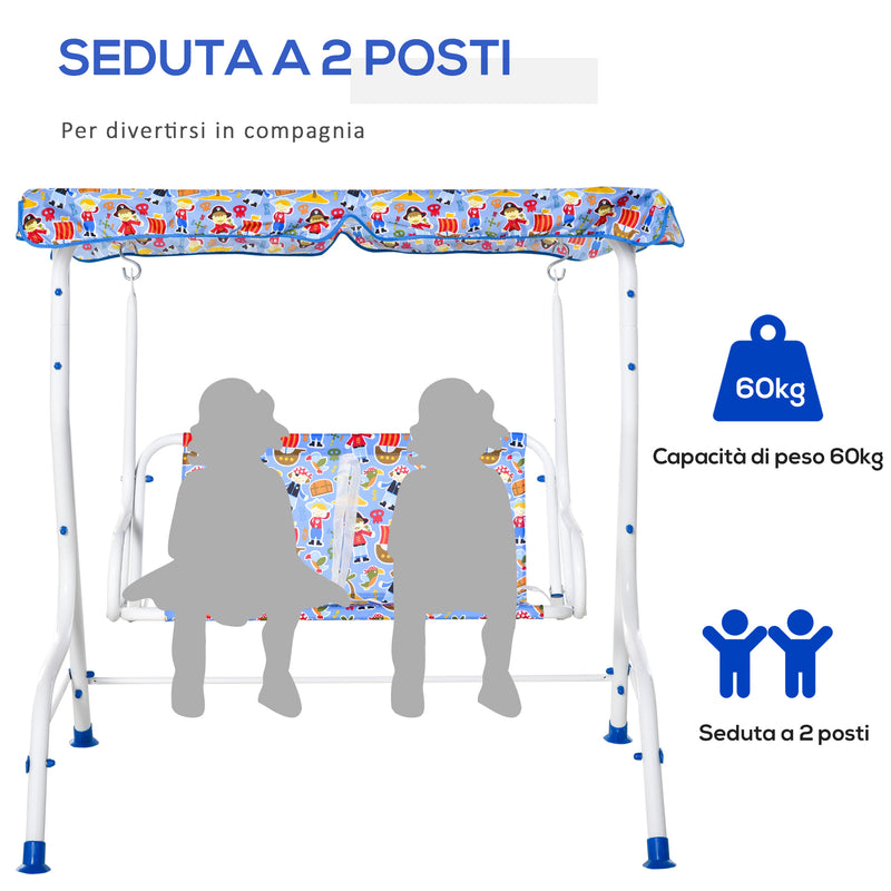 Dondolo 2 Posti per Bambini 110x70x110 cm in Metallo e Poliestere Blu
