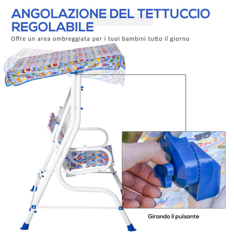 Dondolo 2 Posti per Bambini 110x70x110 cm in Metallo e Poliestere Blu
