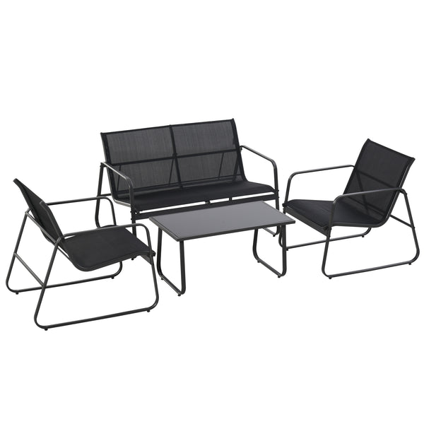 acquista Salon de jardin canapé 2 fauteuils et table basse en métal et textilène noir