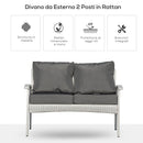 Divano 2 Posti da Giardino 120x63x77 cm in Rattan con Cuscini Bianco e Grigio