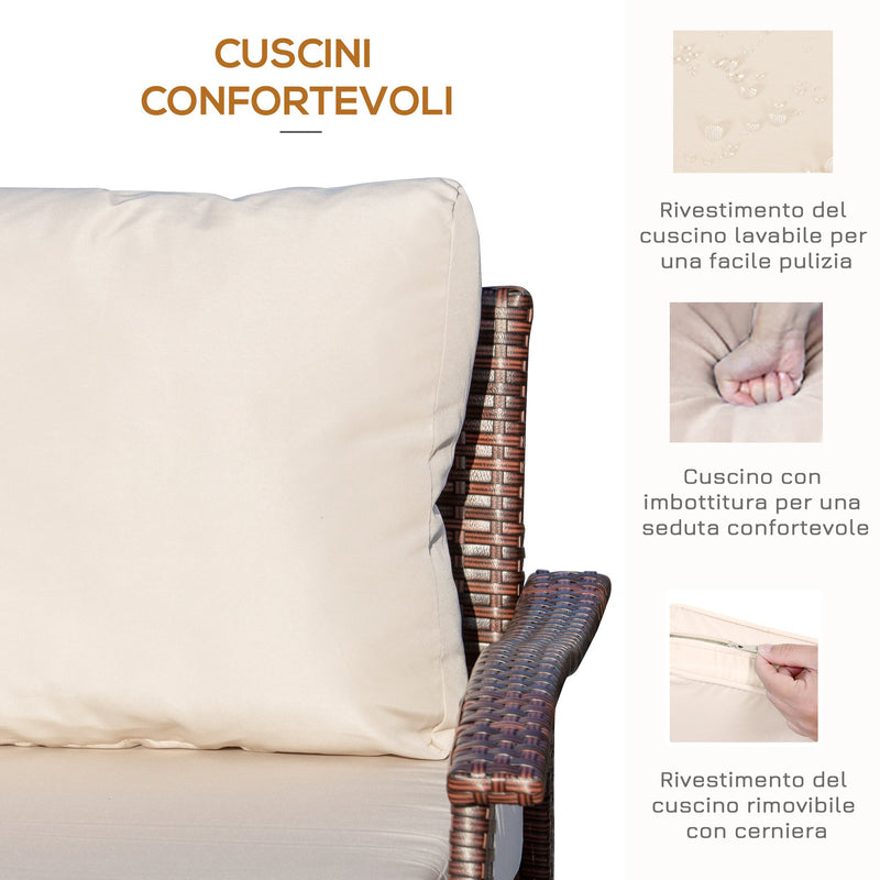 Divano 2 Posti da Giardino 120x63x77 cm in Rattan con Cuscini Marrone e Cachi