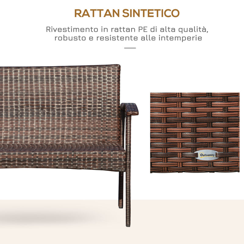 Divano 2 Posti da Giardino 120x63x77 cm in Rattan con Cuscini Marrone e Cachi