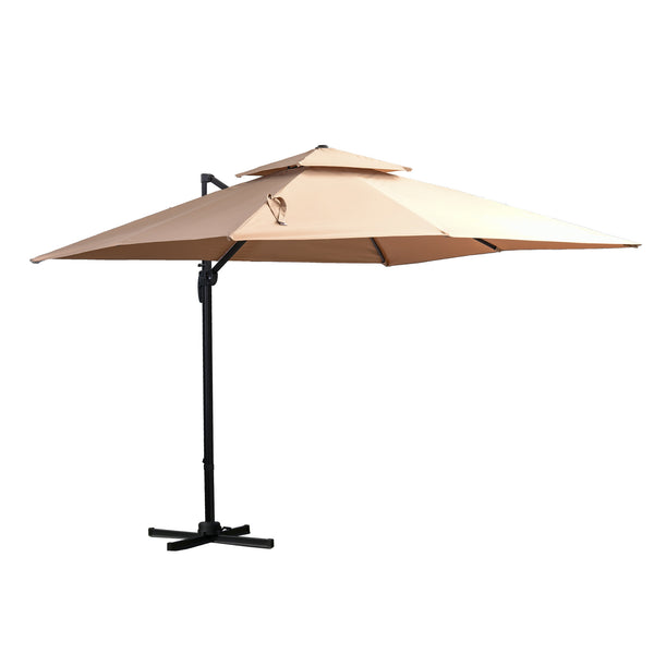 sconto Parasol de jardin 2,94x2,94m en Aluminium et Polyester Kaki