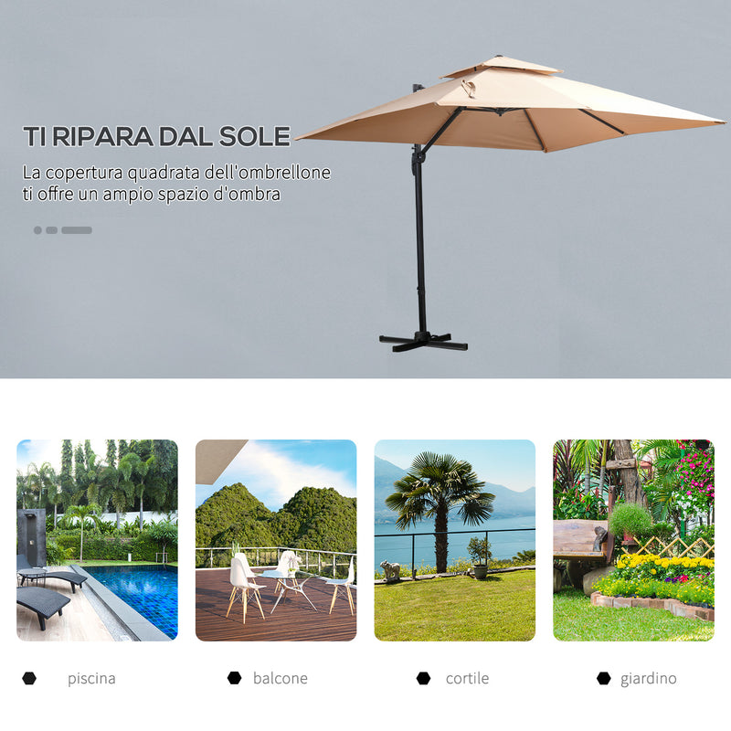 Ombrellone da Giardino 2,94x2,94m in Alluminio e Poliestere Khaki