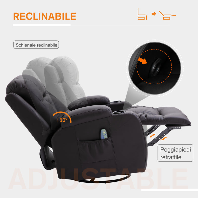 Poltrona Relax Massaggiante Riscaldante in Similpelle Marrone