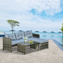 Set Salotto da Giardino Divano con Penisola e Tavolino in Rattan Grigio