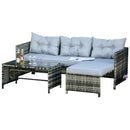 Set Salotto da Giardino Divano con Penisola e Tavolino in Rattan Grigio