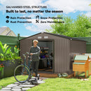 Casetta da Giardino 322x277x192 cm con 2 Porte Scorrevoli e 4 Prese d'Aria in Acciaio Marrone      