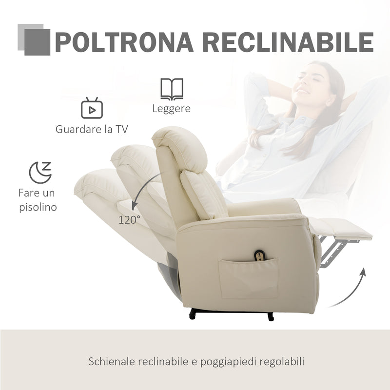 Poltrona Alzapersona Elettrica 1 Motore in Similpelle Crema