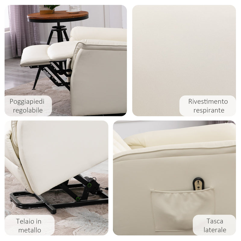 Poltrona Alzapersona Elettrica 1 Motore in Similpelle Crema