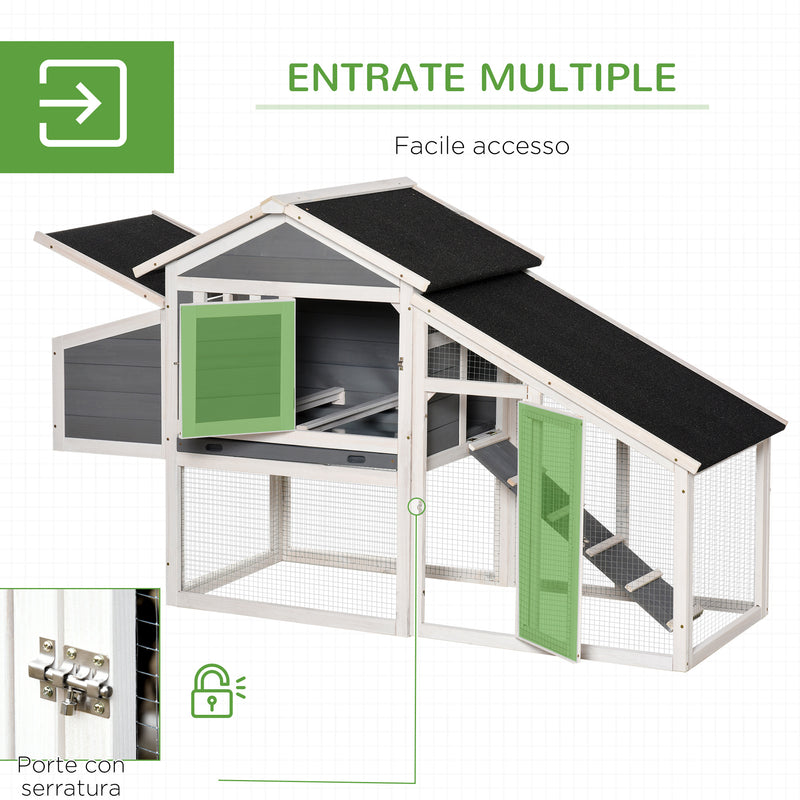 Pollaio Gabbia per Galline da Esterno 176,5x65,5x100 cm con Area Aperta Recitanta Grigio