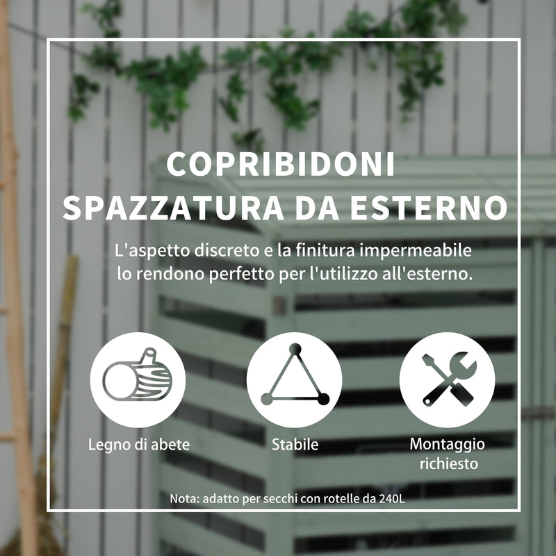 Copri Bidoni Spazzatura da Giardino 131x85x125 cm con Coperchio in Legno di Abete Verde Chiaro