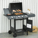 Barbecue a Gas GPL  3 Fuochi 2,8kW con Fornello Laterale Nero