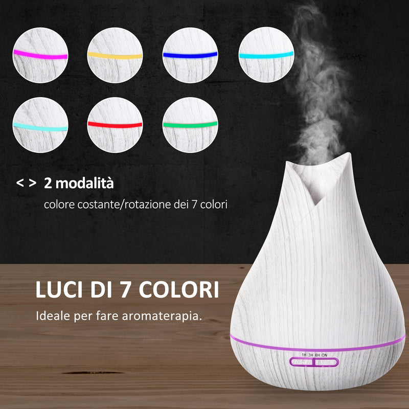 Diffusore di Aromi Oli Essenziali per Ambienti 300 ml Vaporizzatore 7 Luci Colorate Bianco