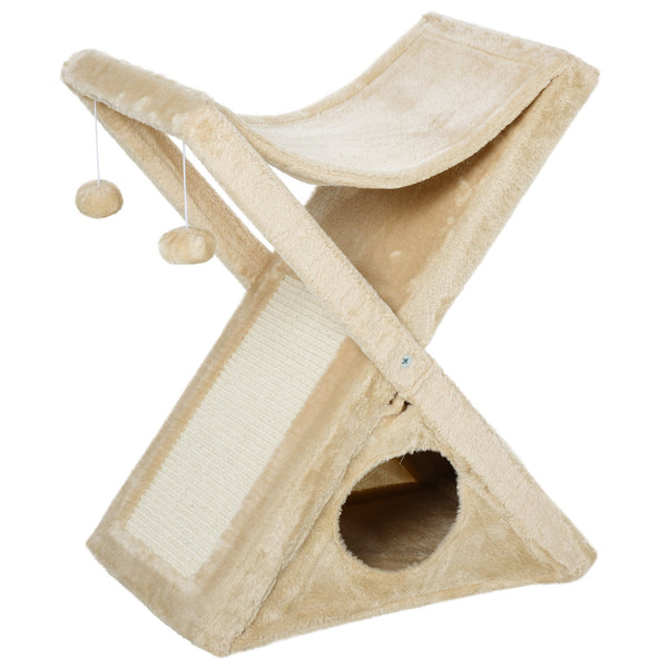 acquista Arbre à chat pliable 54,5x32x65 cm avec maison en peluche jaune