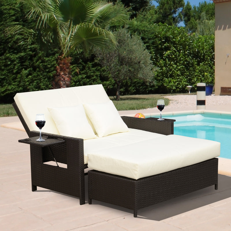 Divano da Giardino con Panca Poggiapiedi 130x72x96 cm in Rattan Marrone