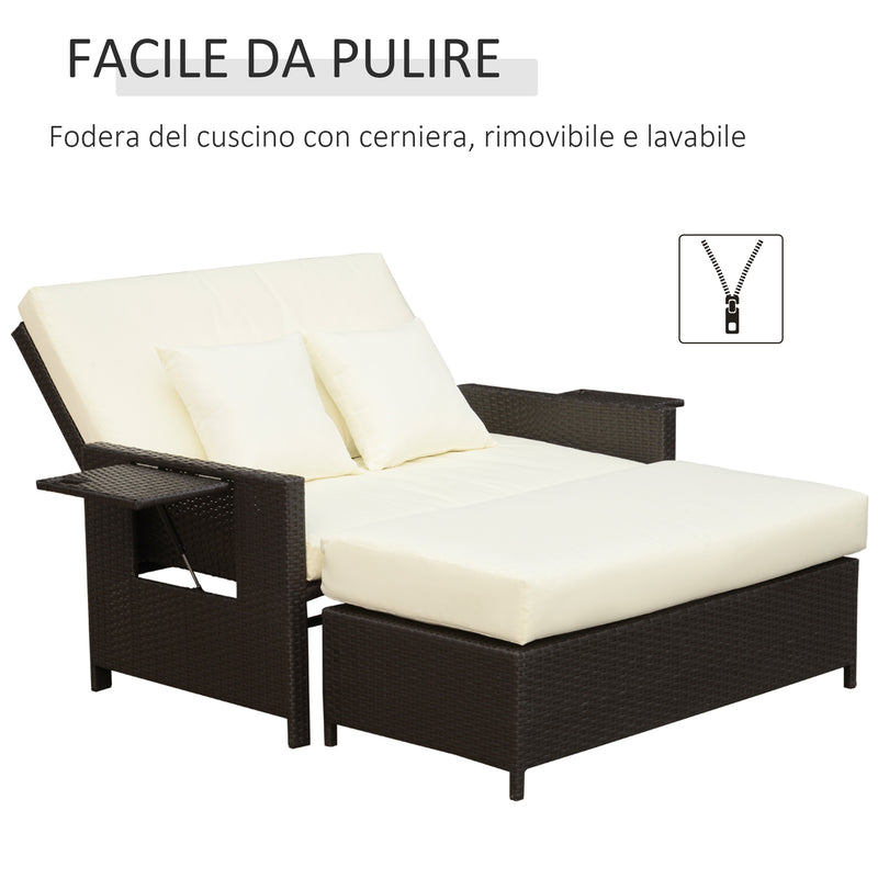 Divano da Giardino con Panca Poggiapiedi 130x72x96 cm in Rattan Marrone