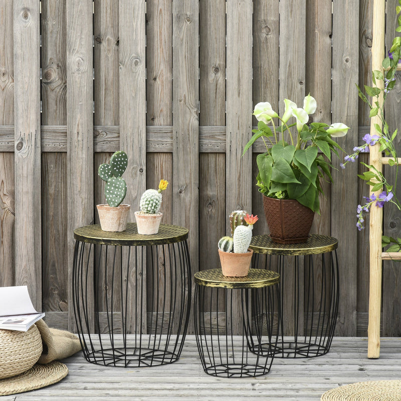 Set 3 Portapiante da Giardino in Metallo Nero e Bronzo