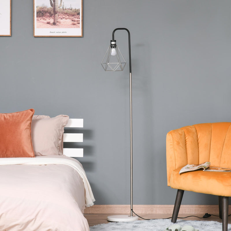 Lampada da Terra con Paralume E27 Ø25x152 cm in Metallo e Marmo Nera