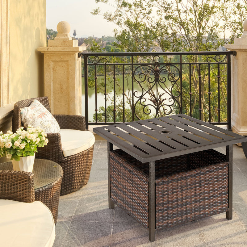 Tavolino da Giardino 55,5x55,5x46 cm in Rattan e Acciaio Marrone