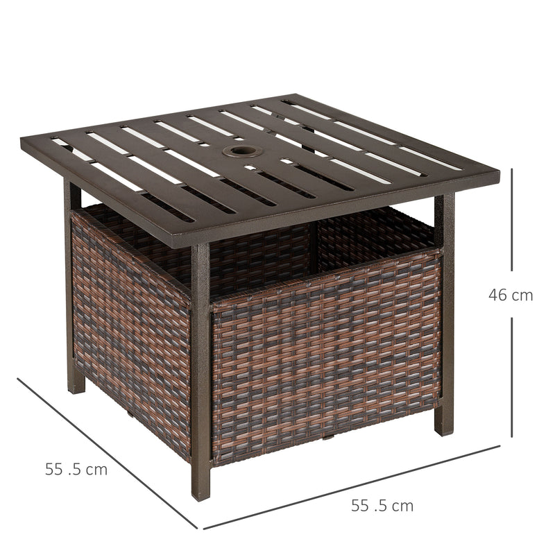 Tavolino da Giardino 55,5x55,5x46 cm in Rattan e Acciaio Marrone
