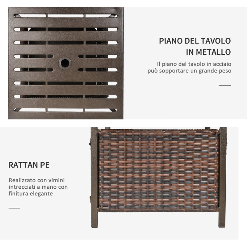 Tavolino da Giardino 55,5x55,5x46 cm in Rattan e Acciaio Marrone