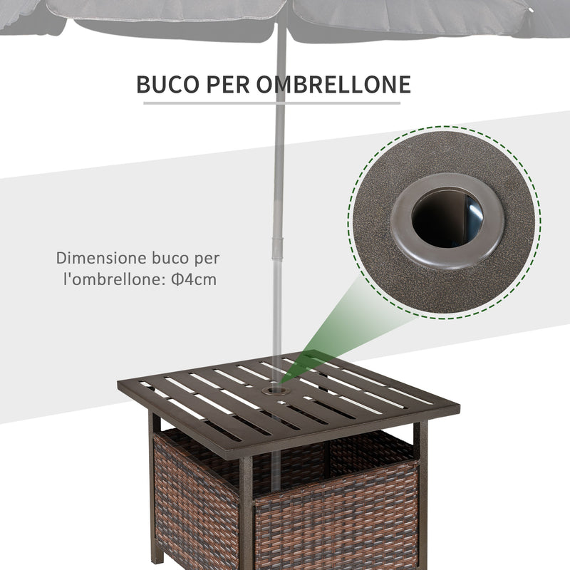 Tavolino da Giardino 55,5x55,5x46 cm in Rattan e Acciaio Marrone