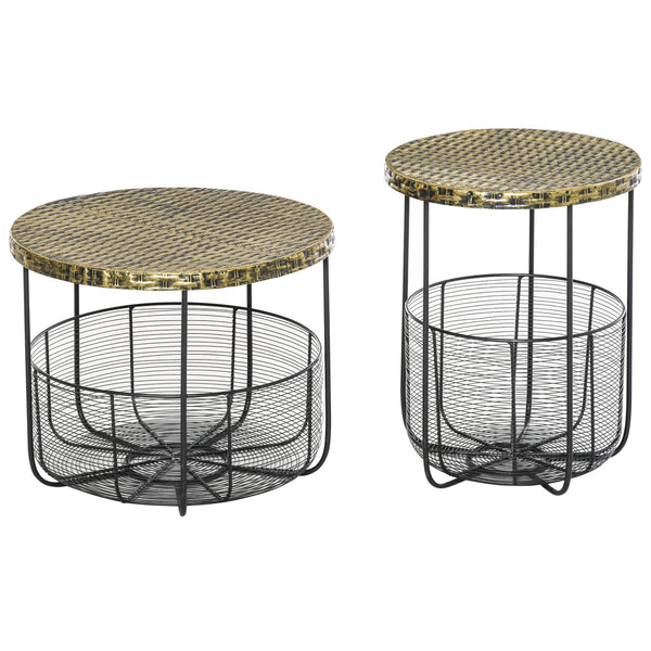 sconto Set de 2 tables de jardin en métal avec paniers noirs et bronze