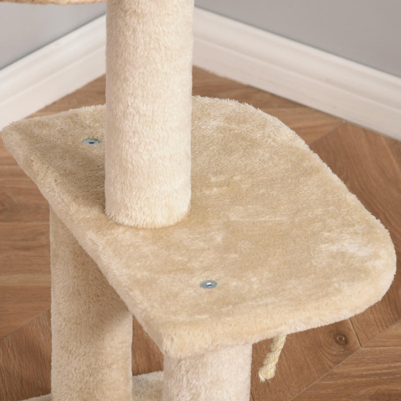 Albero Tiragraffi per Gatti 48x40x100 cm con Cuccia in Peluche Beige