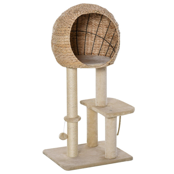 Arbre à chat pour chat 48x40x100 cm avec niche en peluche beige acquista