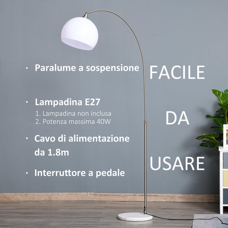 Lampada da Terra ad Arco con Paralume E27 94x30x130-180 cm in Metallo e Metallo Bianco