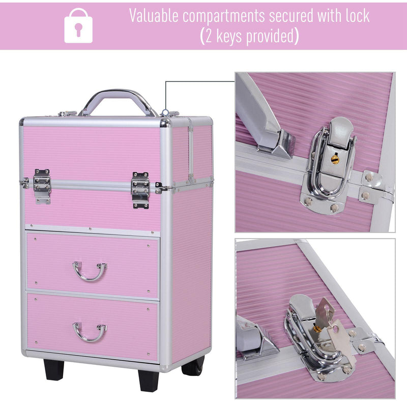 Trolley per Estetista Make Up Trucchi 36x23x58-103 cm in Alluminio Rosa