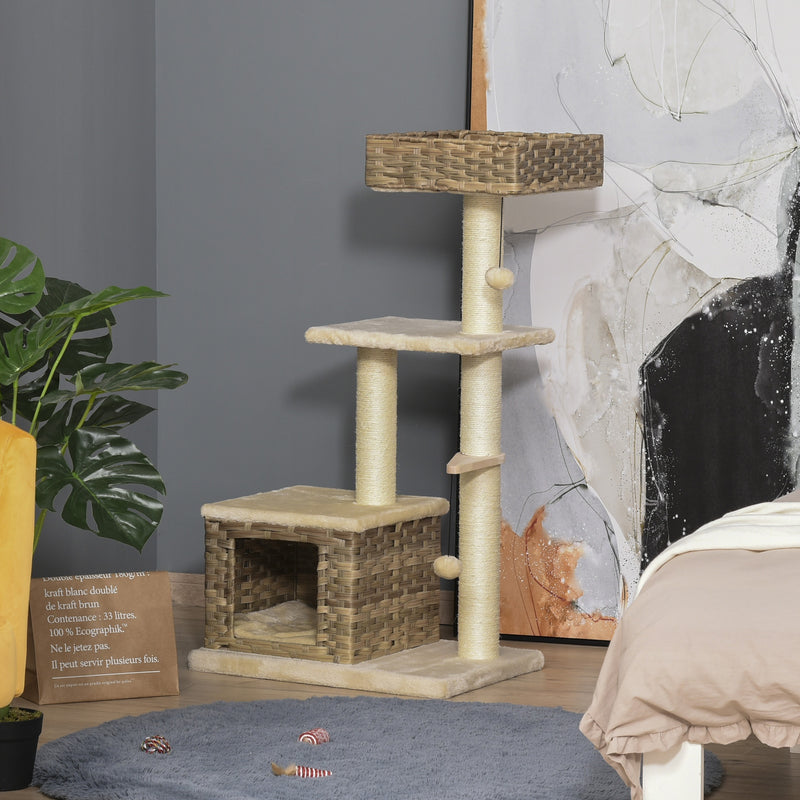 Albero Tiragraffi per Gatti 60x40x109 cm con Cuccia in Corda Beige