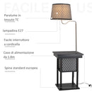 Lampada da Terra con Tavolino e 2 Prese USB 44,5x44,5x144,5 cm in Metallo Nero