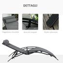 Lettino Prendisole da Giardino 46x171x82 cm in Alluminio e Textilene Grigio